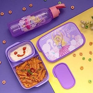 Barbie Kids Plastic Lunch Set (Pink , Purple ) Lunch Box Set For Back To School Kids ,Birthday Gift