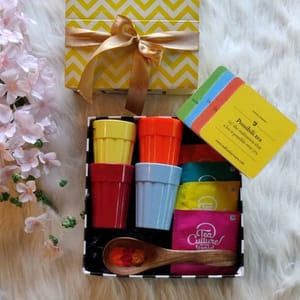 Holi Gift - 'Rang Barse' Box(4 Cups,Tea Bags,4 coasters,Organic Holi colours)