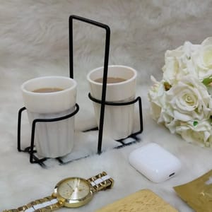 Unbreakable Cutting Chai Cups with Stand - Set of 2 - Morning Hues (150ML each)