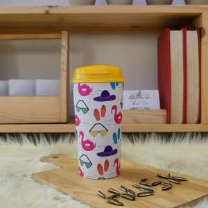 Designer Cups by Chirpy Cups with coffee & sipper lids - Beach Flamingo set of 1 (475ML)