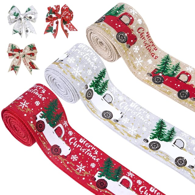 3 Rolls Christmas Ribbon Xmas Ribbon Fabric Decoration for Gift Wrapping, Christmas Ornaments Items, Gift Bows, Christmas Sewing Packing, Christmas Tree Decorations Material  By cThemeHouseParty