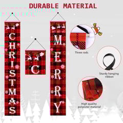 Christmas Decorations Outdoor Yard Front Porch Sign Set, Red Black Buffalo Plaid Door Banner, Hanging Merry Christmas Decorations for Home Indoor Outdoor Xmas Decor Wall Front Door Yard  By cThemeHouseParty