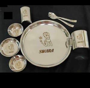 Princess Cartoon Printed Personalized Gift For Your Love Ones Dinner Set of 8 Stainless Steel Products With Name And logo on it ,It's Perfect Gift For Birthday, Anniversary