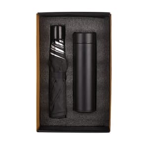Drizzling 2 in 1 Black combo gift set contains a temperature bottle & umbrella Perfect Gift for your prestigious clients, prospects & employees