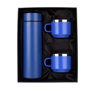 Trillion (Satin) Blue Smart LED Active Temperature Display Indicator Insulated Stainless Steel Hot & Cold Flask Bottle With 2 Steel Cups Combo set of 1 Pc for Corporate Gift