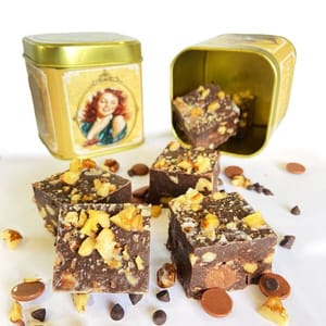 Fudge is pure chocolate and crunch of exotic walnuts