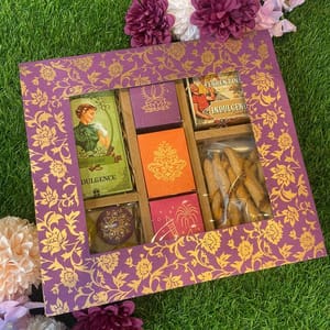 Festive Kit 1: Big Square Box for Festive Hampers (Chocolate bar,Florentine,Flex see bites,Stuff date,Cheese chilli stars,Chikkis dry fruit,Candles)By Indulgence