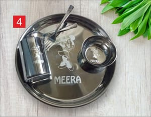 Minnie Mouse Cartoon Printed Personalized Gift For Your Love Ones Dinner Set stainless steel, With Name And logo on it ,It's Perfect Gift For Birthday, Anniversary