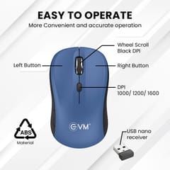 EVM-WM009 High-Precision Blue Wireless Optical Mouse crafted to bring its unique style to your work and perfectly fits in the palm of the hand for enhanced comfort
