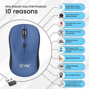 EVM-WM009 High-Precision Blue Wireless Optical Mouse crafted to bring its unique style to your work and perfectly fits in the palm of the hand for enhanced comfort