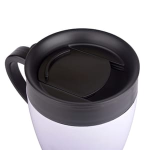 Insulated Stainless Steel White double wall vacuum insulation 450ml Coffee Mug with Lid suitable for outdoor, travel and office use