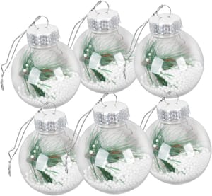 Clear Christmas Ornaments Balls 2.36"/60mm Transparent Fillable Plastic Ball Hanging Decorations Bulbs DIY Removable Bauble Crafts for XmasParty
