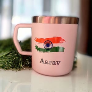 Personalized Combo Gift Set  For Independence Day , Persoanlized Double Wall Steel Mug And Pen With Your Print And Name