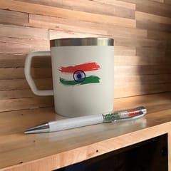 Personalized Combo Gift Set  For Independence Day , Persoanlized Double Wall Steel Mug And Pen With Your Print And Name
