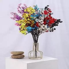 cThemeHouseParty 5 Pcs Artificial Babys Breath Gypsophila Fake Flowers Sticks Decorative Items for Home,Room,Living Room Table,Diwali Decor-Random colour (Without Vase Pot)