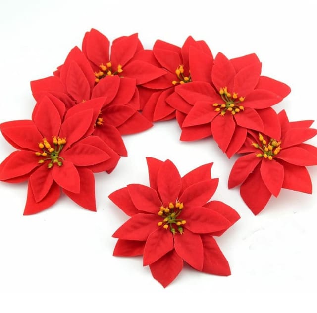 Christmas Balls Ornaments Shatterproof Gold Xmas Trees Parties Decorations Balls for Wedding Party Decoration,with Hanging Hole (Red Poinsettia (Pack of 12 Pcs))