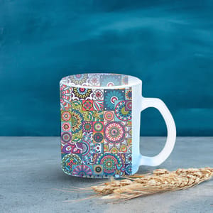 Mandala Pattern Frosted Blue Coffee Mug 330ml(10oz)Qty 1 Pc of Using white hard ceramic - Can be Customized As Per Requirement