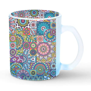 Mandala Pattern Frosted Blue Coffee Mug 330ml(10oz)Qty 1 Pc of Using white hard ceramic - Can be Customized As Per Requirement