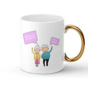 Happy Retirement White Mug Golden Handle 330ml(11oz)Qty 1 Pc of Using white hard ceramic - Can be Customized As Per Requirement