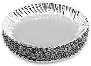 Silver Paper Plate , Disposable Silver Round Paper Plate ,7 inch ,(25 TO 30 pcs) White Back
