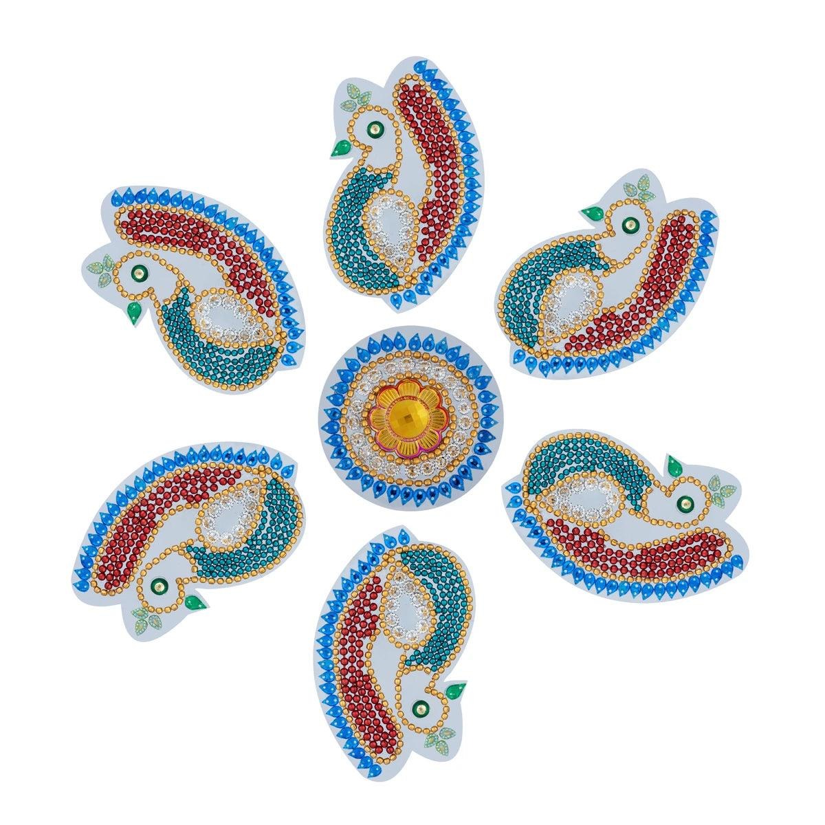 Peacock Design Kundan Rangoli