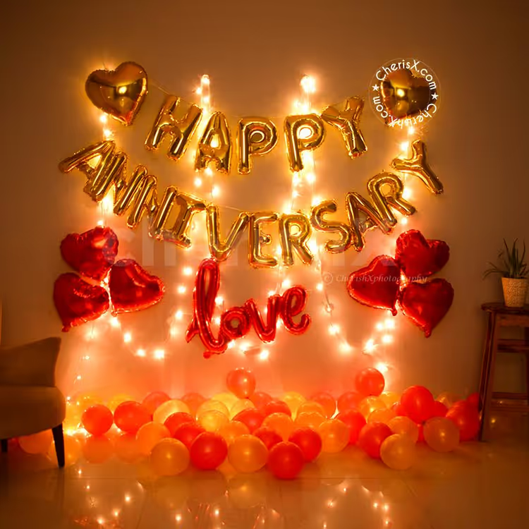Red and Golden Anniversary Decor