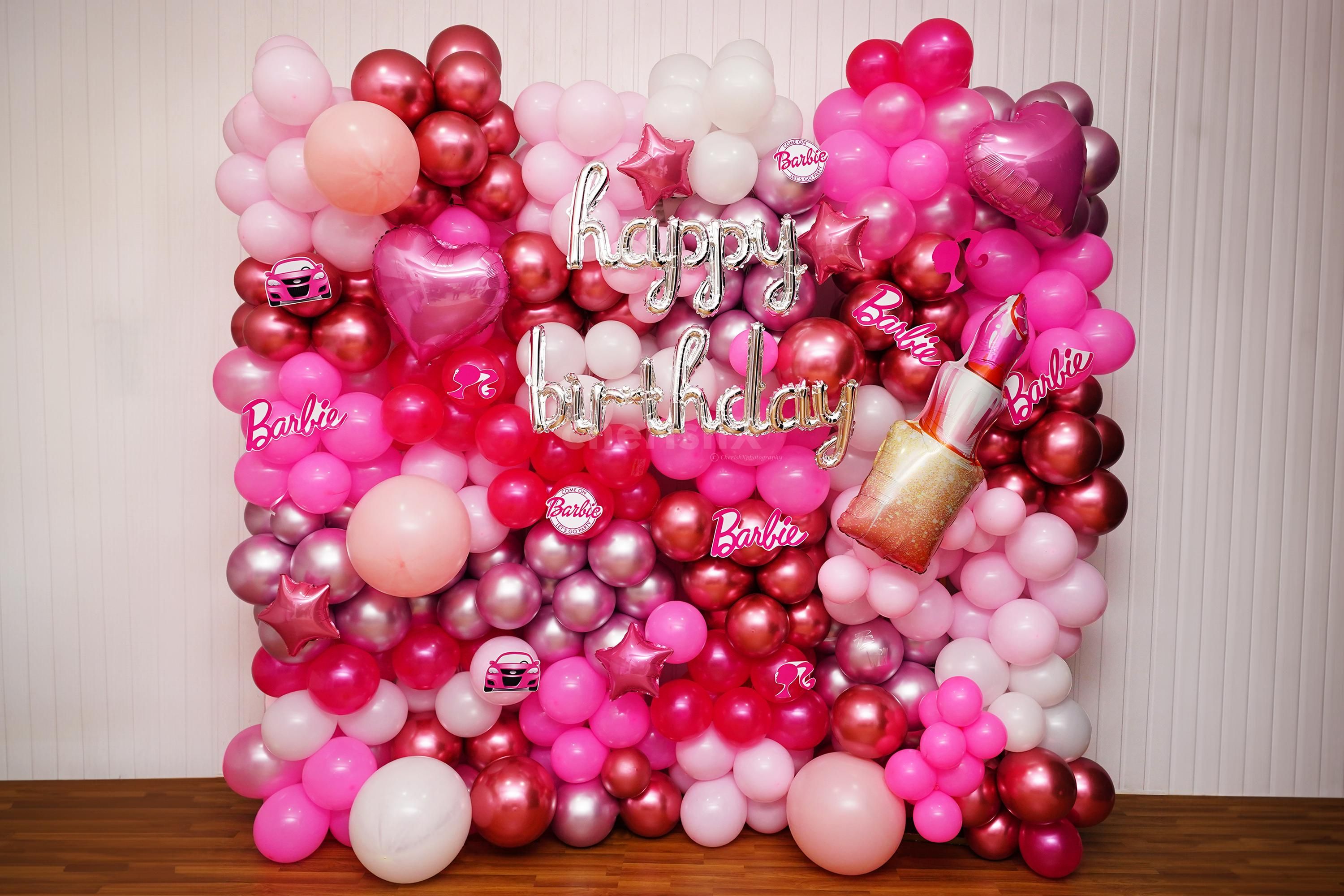 Glam Pink Barbie Theme Balloon Wall Setup