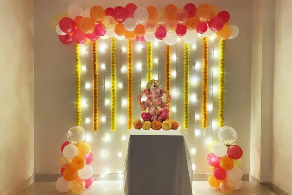 Red, Orange & Yellow Balloon Ganpati Setup