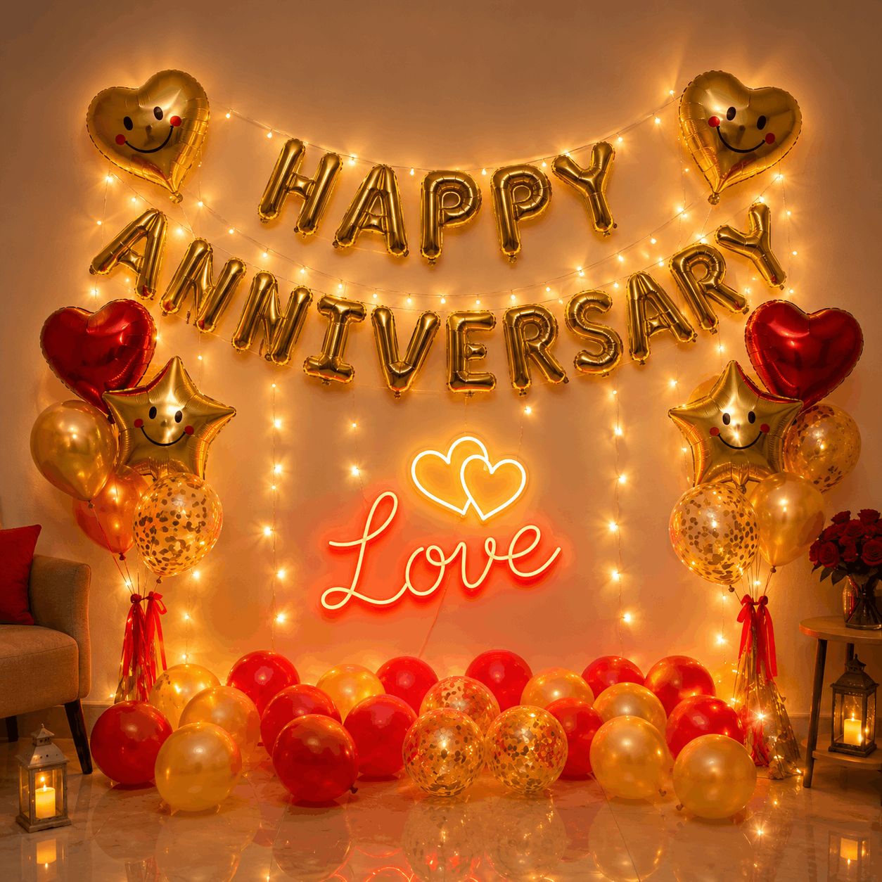 Red and Golden Anniversary Decor