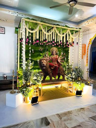 Premium Green & White Floral Navratri Decoration