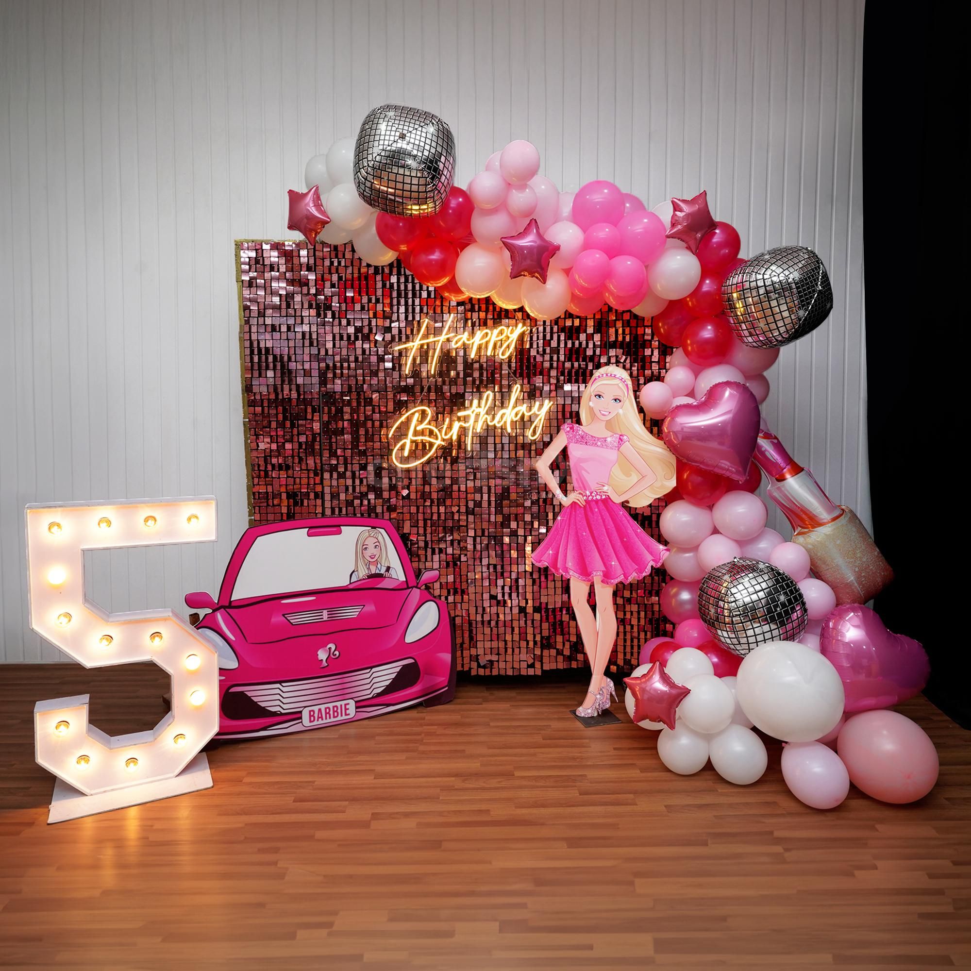 Glamorous Barbie Sequins Birthday Stage Setup