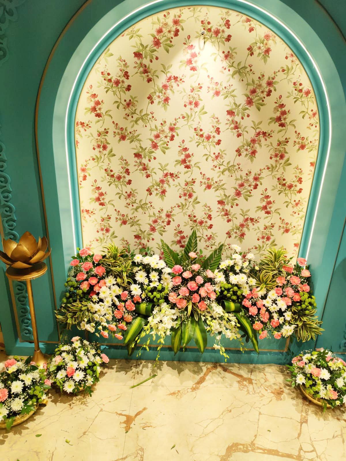Traditional Floral Arched Backdrop Setup