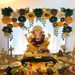 Royal Orange, Green & White Floral Ganpati Setup