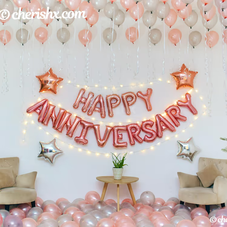 Happy Anniversary Rose Gold Surprise Decor