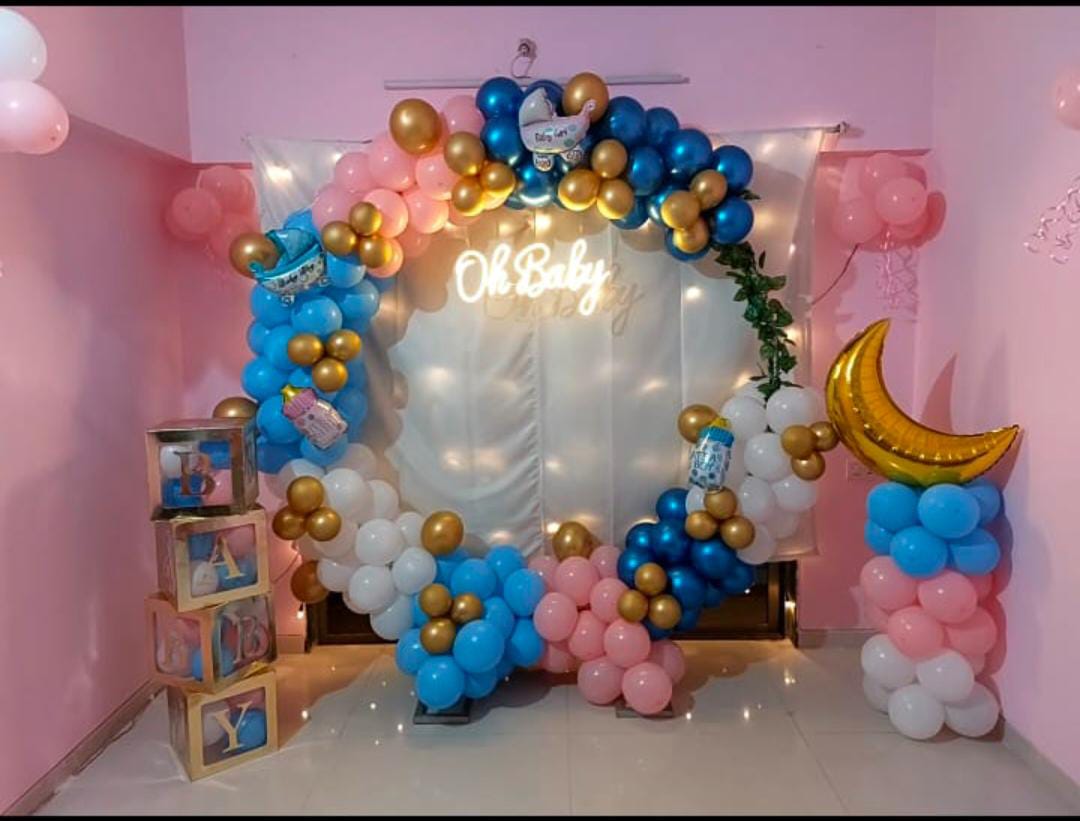 Baby Shower Decor mom to be party decore color balloon Godh Bharai Home Decoration with foil curtain image 8